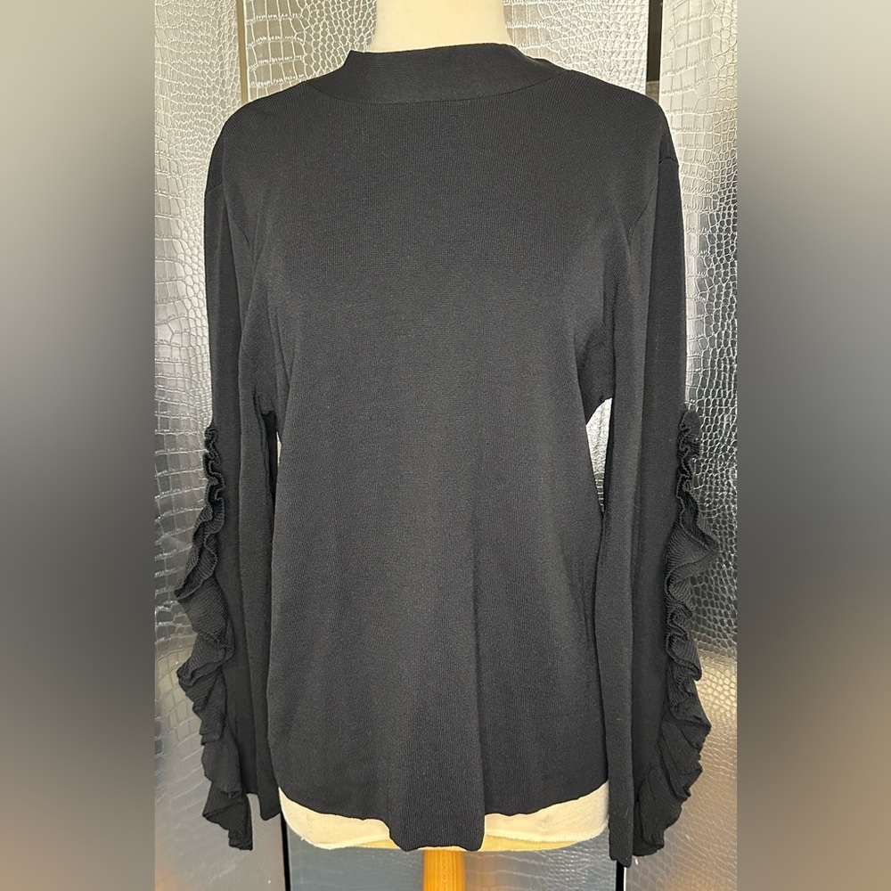 RACHEL Rachel Roy Black Ruffle Sleeve Blouse NWT